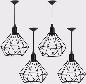 Kit 4 Lustre Pendente Aramado Diamante Preto - Decora na Net