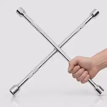 Chave de Roda Cruz Estrela 4 Bocas 17/19/21/23mm Aço Universal para Troca de Pneu Ferramenta Profissional para Carro Caminhonete SUV e Utilitários (35cm)