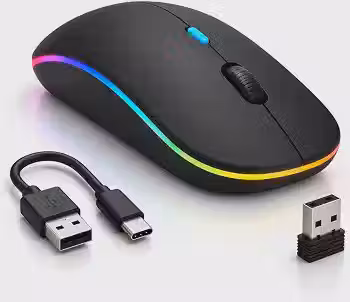Mouse sem fio Bluetooth USB Recarregável RGB Ergonômico