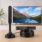 Antena TV Digital Amplificada Interna e Externa HDTV UHF VHF, Base Magnética com Super Ímã, Cabo de Longo Alcance, Compatível com TV Digital Full HD e 4K