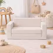 Sofá Cama Infantil Veludo 2 em 1 Dobrável Confortável Seguro para Sala e Quarto (Branco)