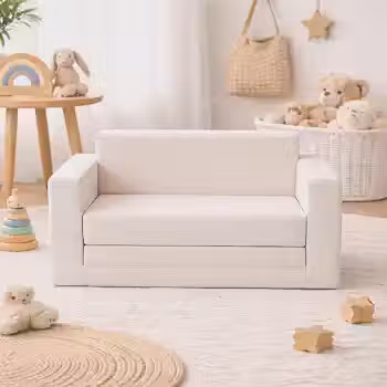Sofá Cama Infantil Veludo 2 em 1 Dobrável Confortável Seguro para Sala e Quarto (Branco)