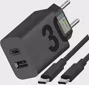 Carregador Turbo 30W Porta Dupla (USB-A + USB-C) + Cabo Tipo C Ultra Rápido de 1M Premium® Compatível com Todos Dispositivos Android, iPhone 15/16, Samsung Galaxy, IOS/Android