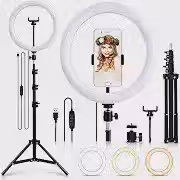 Ring Light LED 10 Polegadas 26cm com Tripé Ajustável 2,10m e Suporte para Celular, Iluminador Profissional USB com 3 Tons de Luz para Vídeos, Fotos, Maquiagem, Lives e TikTok