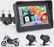 Tela Multimídia para Motocicleta com 2 Câmeras, GPS Moto com Tela 5' IPS 1080P, Espelhamento sem Fio e Controle por Voz, Multimídia Para Moto IPX5