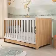 Multimóveis Berço Americano 3 em 1 Modelo 0527PA para Colchão 130x70cm Conversível em Mini Cama e Sofá - Madeirado/Branco