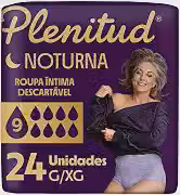 Plenitud® Noturna Roupa Íntima Descartável, Proteção por até 12h, Máxima Absorção, Tamanho G/XG, Pacote com 24 Unidades