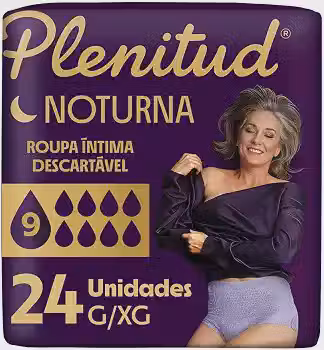 Plenitud® Noturna Roupa Íntima Descartável, Proteção por até 12h, Máxima Absorção, Tamanho G/XG, Pacote com 24 Unidades