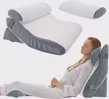 Conjunto de 4 peças travesseiro triangular, travesseiro de espuma pós-operatório, ajustável almofada lombar (com fronha), adequado para pós-cirurgia, alívio de refluxo ácido e dor nas costas, etc.