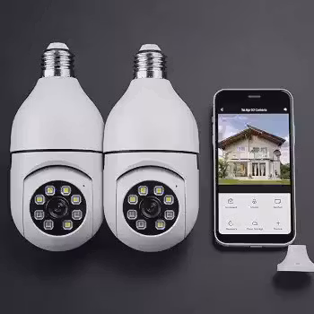 Kit 2 Câmeras Segurança IP Lâmpada WiFi Full HD 1080p com Visão Noturna Infravermelho 1080P Bivolt, Detecção de Movimento, Áudio Bidirecional, Prova D'água Giratória (2)