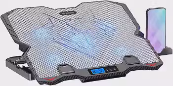 C3Tech Base Refrigerada Gamer para Notebook, NBC-90SI 15,6' cinza, Ajustes de inclinacao em 5 niveis, painel LCD com controle de velocidade em 6 níveis, Led de iluminacao Azul, suporte para celular