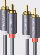 UGREEN Cabo RCA, 10FT 2RCA Macho para 2RCA Macho Cabo de Áudio Estéreo Banhado a Ouro Adaptador de Subwoofer de Áudio para Carro Cabo Vermelho e Branco com Blindagem Dupla para Amplificador d
