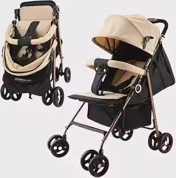 Carrinho de Bebê Kidino Elite Gold Bege Reclinável 3 Posições Compacto Leve com Alça até 15kg