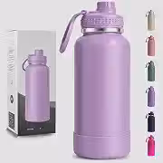 Garrafa Térmica 1000ML - Duplamente Isolada, Aço Inox 304, Base Emborrachada Anti Derrapante, Mantém Bebidas Quentes por 12 Horas e Geladas por 24 Horas (Lilás Wide)