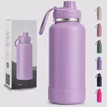 Garrafa Térmica 1000ML - Duplamente Isolada, Aço Inox 304, Base Emborrachada Anti Derrapante, Mantém Bebidas Quentes por 12 Horas e Geladas por 24 Horas (Lilás Wide)