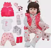 Brastoy Boneca Bebê Reborn Menina Silicone Olhos Castanhos 48cm Pode Dar Banho