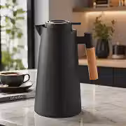 Garrafa Térmica 1L Escandinávia Nude com Cabo de Madeira | Design Minimalista Premium | Conserva Bebidas Quentes e Frias | Mesa Posta Elegante para Café e Chá