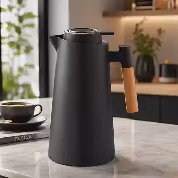 Garrafa Térmica 1L Escandinávia Nude com Cabo de Madeira | Design Minimalista Premium | Conserva Bebidas Quentes e Frias | Mesa Posta Elegante para Café e Chá