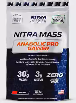 NitraMass NitraFuze | Hipercalórico – Proteína Creatina, glicina, treonina e Waxy Maize para Ganho de Massa Muscular | Energia Sustentada e Recuperação (3kg - 19 doses) (3kg - 19 doses, Morango)