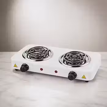 Fogão Elétrico 2000W Portátil 2 Bocas Espiral com Controle de Temperatura Cooktop Elétrico Compacto para Cozinha Camping Apartamento Obras Premium (Branco 220V)