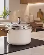 Panela de Pressão 4,2L Lecce Cerâmica Antiaderente Indução com Cabo Amadeirado, Tampa Inox e Sistema de Segurança