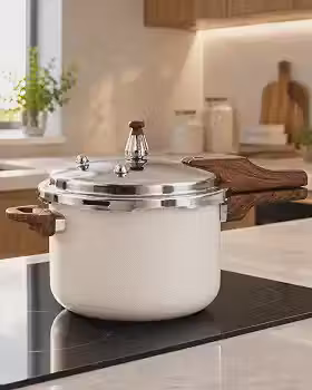 Panela de Pressão 4,2L Lecce Cerâmica Antiaderente Indução com Cabo Amadeirado, Tampa Inox e Sistema de Segurança