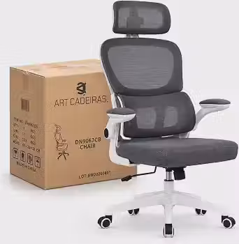 Cadeira de Escritório Suporte Lombar Ergonômico Malha Respirável 120KG Apoio Cabeça Confortavél Executiva (Cinza)