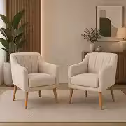 Kit com 2 Poltronas Mila design confortável sala estar mobiliário decoração (BEGE)