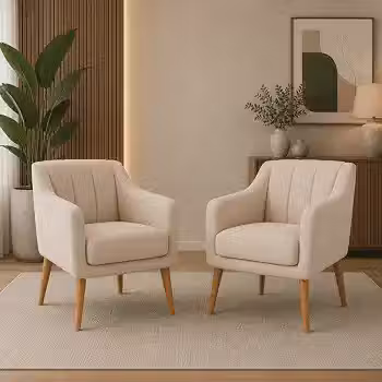 Kit com 2 Poltronas Mila design confortável sala estar mobiliário decoração (BEGE)
