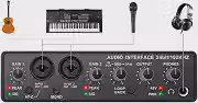 Q-24 Interface de audio,placa de som profissional de canal USB 2.0 DC 5V de alta velocidade, função de monitor para estúdio/gravação musical/jogos/Equipamentos para Gravação Musical