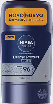 NIVEA MEN Desodorante Antitranspirante Stick Derma Protect Clinical 58g, Defesa Intensa 96h, Controle de Suor Extremo, Toque Suave, Protege a Pele