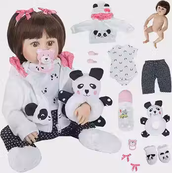 Boneca Bebê Reborn Silicone Menina Panda 48cm Pode dar Banho