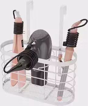 Suporte de secador de cabelo 3 em 1 organizador de ferramentas de cabelo com altura ajustável montado na parede/porta de armário organizador de banheiro sob a pia para chapinhas, varinhas de cachos e