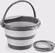 Balde Dobravel 12 Litros Compacto com Alca para Limpeza Lavanderia Casa e Uso Geral Cinza