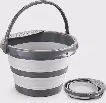 Balde Dobravel 12 Litros Compacto com Alca para Limpeza Lavanderia Casa e Uso Geral Cinza