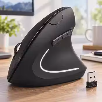 Mouse Vertical Ergonômico Sem Fio Bluetooth e 2.4G, Cliques Silenciosos, Design Confortável para Longo Uso, Compatível com Windows, Mac, PC e Notebook, Ideal para Trabalho, Home Office e Estudos