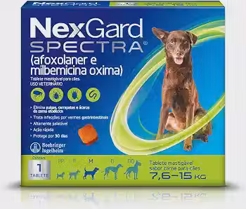 NexGard Spectra Antipulgas e Vermífugo para Cães de 7,6 a 15 kg - 1 Tablete Mastigável
