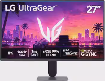 LG UltraGear Monitor Gamer 27' IPS, 144Hz Nativo, 1ms (MBR), Full HD (1920x1080), HDR10, NVIDIA G-SYNC, AMD FreeSync, Preto - 27G411B
