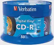 Verbatim CD-R 80min 52X com superfície de vinil digital, Marcado, Azul, 50 Discs- Spindle