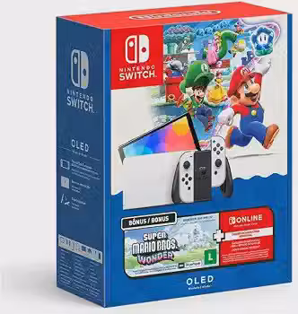 Bundle Nintendo Switch OLED + Super Mario Bros Wonder + 3 Meses de Assinatura Nintendo Switch Online