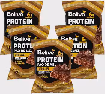 KIT 5 Pão de Mel Protein Sem Glúten Sem Lactose Sem Açúcar 45g - Belive