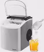 Máquina de Gelo Turbo Ice Premium Inox Portátil Kookin, 12kg por Dia, Gelo Pronto em 6–8 Minutos, Reservatório 1,3L, Limpeza Automática, com Pá e Cesto, para Casa e Bar – 127V