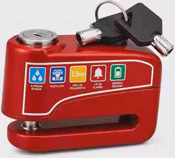 Trava de Disco Moto com Alarme 110 dB Pino 5,5 mm à Prova d'Água 12V