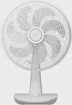 HEPTA WORLD Ventilador de Mesa de Alta Potência de 40 cm, oscilação de 120° com temporizador, sistema de encaixe para montagem rápida, cores branco e branco‑azul