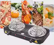 Fogão Elétrico 2 Bocas Cooktop de mesa 220v – Fogareiro Portátil Cooktop de Mesa para Camping, Viagem e Uso Doméstico (Preto)