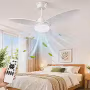 ANTUVI Ventilador de Teto com Luz LED e Controle Remoto, 6 Velocidades, 3 Tons de Iluminação, Motor Silencioso Reversível, Timer e Função de Memória, para Quarto e Sala, Branco