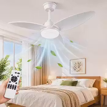 ANTUVI Ventilador de Teto com Luz LED e Controle Remoto, 6 Velocidades, 3 Tons de Iluminação, Motor Silencioso Reversível, Timer e Função de Memória, para Quarto e Sala, Branco