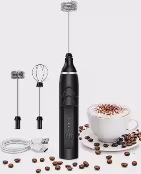 Mixer Elétrico Portátil Recarregável 3 Velocidades USB Tipo-C Espumador de Leite Misturador para Café Whey Ovos Cappuccino Bateria Recarregável com Acessórios Multifuncionais