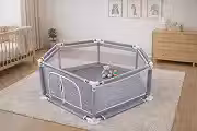 Cercadinho Bebê Infantil Grande com Zíper e Base Reforçada – Chiqueirinho Dobrável com Tela Respirável e Montagem Fácil (Cinza)