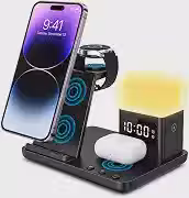 Carregador Sem Fio Rápido, Indução, Wireless, 6 em 1, 15W Dobrável, Estação de Carregamento Compatível com iPhone Apple Watch AirPods